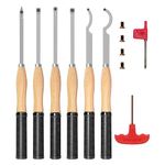 DEEFIINE 18.3" Full Size Carbide Tip Wood Lathe Turning Tool Kit(6PCS), Lathe Roughing and Finishing Hollow Tool with Diamond Round Square Carbide Inserts(Beech Handle)…