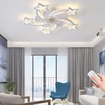 Becailyer Ceiling Fan with Lights, Modern Remote Control Dimming Star Shape Led Flush Mount Ceiling Fan Lamp 6 Gear Wind Speed Quiet Fan Light Fixture for Living Room Bedroom, 29in/White /60W