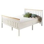 Aspire Beds Atlantic Solid Wood White Shaker Bed Frame with Natural Wood Highlights (UK King (150 x 200 cm))