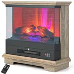 COSTWAY 27”/68cm Electric Fireplace, 3-Sided Fireplace Heater with 3-Level Flame, Thermostat, 0.5-6H Timer, Remote Control & Overheating Protection, 2000W Freestanding Stove Fire Surrounds (Natural)