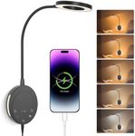 Wall Mounted Reading Light,NoeiiT Book Lights with 5 Dimming,Bedside Headboard Lights Flexible Gooseneck,USB Output,Night Light & Timers Function（5/30 min, 3000K-6500K Upgrade LED Bed Lamp Black