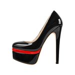 MissHeel Women's Stiletto Slip On Platform Super High Heels Round Toe Sexy Pump Dating Party Red and Black Size 3