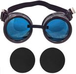 TamBee New Colored Lens Vintage Steampunk Goggles Glasses Welding Black With Blue Rechangeable Lens Halloween Face Mask