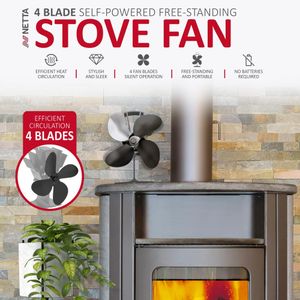 NETTA 4-Blade Stove Fan – Black Heat Powered Fireplace Fan