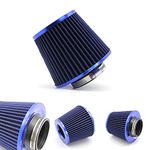 AotoKoop Universal Clamp-On Air Filter, Washable Filter, High Flow Tapered Air Intake Cone Filter, Flange Diameter 3 Inch - Blue