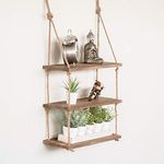 Homezone® 3 Tier Vintage Shabby Chic Shelving With Rope Shelf Rustic Floating Shelf Multiple Tiered Shelving Wall Hanging Storage Home Storage Organisation (3 Tier Vintage Rope Shelf)