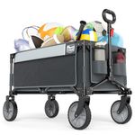 TIMBER RIDGE Collapsible Outdoor Folding Wagon Cart Heavy Duty Camping Patio Shopping Garden Cart with Side Bag Cup Holder,Grey