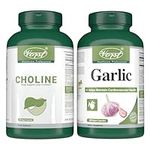 VORST Choline Bitartrate 180 Vegan Capsules & Garlic 180 Vegan Capsules (Combo Bundle 2 Bottles)