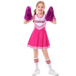 LOLANTA Girls Cheerleader Costume, School Musical Pink Cheerleading Uniform Outfit with Pom Poms(12-13 Yrs,Pink,Tag 170)