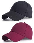 Effnny 2 Pack Full Cotton Casual Hats Baseball Caps for Men Women Four Seasons (Large, 2 Pack Black/Wine red)