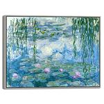 Wieco Art Large Framed Wall Art Water Lilies by Claude Monet Canvas Print Paintings Reproduction Modern Canvas Wall Art for Living Room Decoration Abstract Artwork Silver Frame