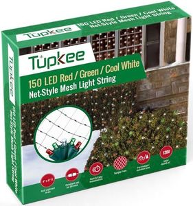 Tupkee Christmas Light Net – 150 LED Red Green & Cool White Mesh Blanket Lights - 4 ft x 6 ft – Indoor/Outdoor – Net Lights for Bushes, Hedges, Shrubs or Trees