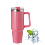 Travel Tumbler with Straw Lid and Handle,Travel Mug 40oz/30oz Stainless Steel Coffee Travel Insulated Cup Mug Leak Proof Vacuum Insulated Water Bottle for Cold & Hot Drinks (Glitter Pink)