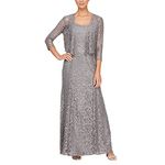 Alex Evenings Women's Long Lace Jacket Dress, Charcoal, 14