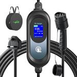 EVJUICION EV Charger Type 2 to 3 Pin 8M, 6/8/10/13A Adjustable, 12 Hours Delay Timer, Touch Control, IP67 Waterproof, 3.3kW Electric Ev Charger, EV Charger Cable Type 2 to 3 Pin Plug with Cable Bag