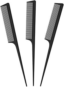 JeoPoom 3 Pezzi Pettine A Coda Di Alta Qualità, Pettine Professionale Antistatico per Parrucchieri, Pettine Styling Fibra Carbonio Calore Antistatico Resistente Pettine Coda