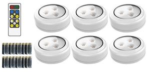 Brilliant Evolution Stick on Puck Lights with Remote, Battery Operated Wireless LED Lights for Cabinets, Stairs, Under Kitchen Cabinet Lighting, Stick on Wall Lights - 6 Pack