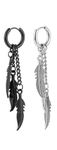 VIEN Unisex-Adult Punk Rock Feather Drop Dangle Earrings Silver Black Huggie Hinged Hoop Earrings,(Pack Of 2Pc) Stainless Steel Drops & Danglers