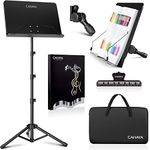 CAHAYA 5 in 1 Heightened Dual-use Sheet Music Stand & Desktop Book Stand, Height Adjustable from 31.4-67 In, Metal Portable Solid Back Including Carrying Bag, Sheet Music Folder & Clip, CY0304