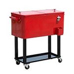 Outsunny 80 Quart Rolling Cooler Cart Portable Patio Ice Beer Beverage Cooling Bin for Outdoor Party w/Bottle Opener & Storage Shelf Red