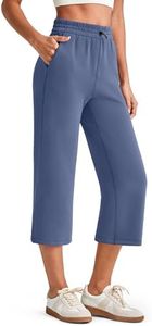 G4Free Summer Pants for Women Casual Pants with Pockets Soft Wide Leg High Waist Trousers Loose Relaxed Lounge Capri Pants(Denim Blue,Regular)