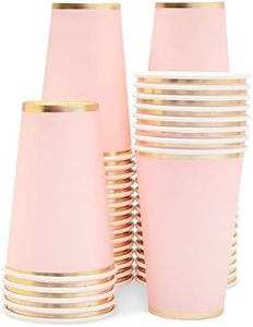 Juvale 50 Pack Light Pink Paper Cups, Disposable Party Supplies (12 oz)