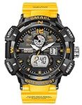 FANMIS Mens Analog Digital Sports Watch Large Face Outdoor Sports Waterproof Military Wrist Watches with Date Multifunction Tactics LED Army Stopwatch (Orange)