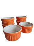 Bamby White And Orange Ceramic Ramekin Bowl 200 ml Set of 6 for Baking or Serving Individual Portion