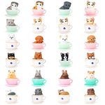 Sratte 24 Pcs Cat Dog Figurines Playset Miniature Resin Puppy Kitten Figures Cute Teacup Dog Cat Cake Topper Realistic DIY Mini Animals Coffeecup Pets for Birthday Gift Micro Landscape Craft Ornament