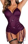 Avidlove Lingerie for Women Sexy Corset Garter Lingerie Set Tummy Control Teddy Bodysuit Boudoir Outfit, Dark Purple, Small