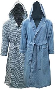 Andrew Scott Mens 2-Pack Hooded Long Robe/Light Weight Premium Cotton Blend Woven Full Length Lounge and Bathrobe, 2 Pack - Blue Tones, Small-Medium