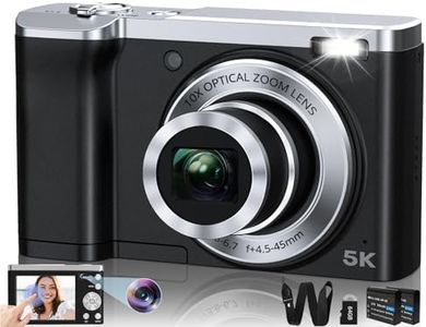 5K Digital Camera 2024 Newest 56MP Cameras for Photography Autofocus,10X Optical Zoom Vlogging Compact Camera with Front and Rear Camera,6-Axis Anti-Shake,Touch Screen with 64GB SD Card,2 Batteries