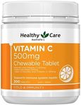 Healthy Care Vitamin C Chewable Tablets - Supports Skin Health an Improves Immunity - Antioxidant Support - Premium Quality Dietary Supplement - 300 Tablets - 500 mg