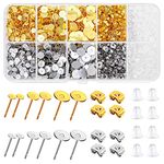 Earring Posts and Backs, Caffox 2000pcs Stud Earring Making Kit with Earring Base and Earring Backs for Leather Stud, Clay, Pearl Jewelry Making (Gold & Silver)