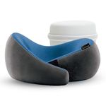Lifelong Travel Neck Pillow | Premium Memory Foam Neck Support | Adjustable Headrest for Sleeping, Airplane Use | Portable Cushion with Case | Blue