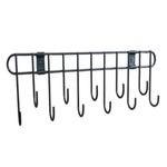 ECOMOLOGY Black Powder Coated Laddle Hook Rail for Kitchen Hanging, Ladle Cradle 11 Hook Rail Caddy Shelf, Wall Mounted Storage Organizer Can Also be Used in Bathroom (Pack of 1)