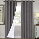 H.VERSAILTEX Linen Blackout Curtains 84 Inches Long 100% Blackout Heavy-Duty Draperies for Living Room Bedroom Thermal Insulated Textured Functional Window Treatment Anti Rust Grommet, 2 Panels, Grey