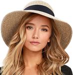 FURTALK Womens Beach Sun Straw Hat UV UPF50 Travel Foldable Brim Summer UV Hat