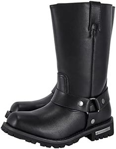 Men's Motorcycle Boot For Riding Waterproof Black PU Leather Boots Mid Calf Boots for Men, Black With Zipper, 10.5