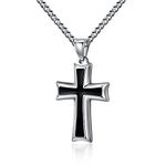 Reve Stainless Steel Black & Silver Cross Pendant Necklace for Men Women, 24" Curb Chain (Black: 24'' Curb Chain)