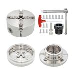 DEEFIINE 4 Inch Wood Lathe Chuck Set M33 X 3.5 Thread and M18 X 2.5 Adapter, Nickel Plated Self Centering 4 Jaw Wood Turning Chuck Set (2PCS Jaws)
