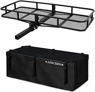 ARKSEN 60 x 25 x 6 Inch 500 Lbs Heavy Duty Folding Cargo Rack Carrier with 500D PVC Waterproof Cargo Bag,16 FT Ratches Strap,2 Inch Receiver Luggage Basket Hitch Fold Up for SUV Pickup Camping