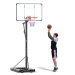 COSTWAY Basketball Hoop and Stand, Height Adjustable Basketball Goal System with Shatterproof PC Backboard, Wheels and Stable Base, Indoor Outdoor Basketball Stand (170-305cm)