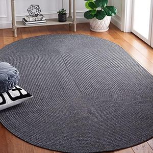 SAFAVIEH Braided Collection BRA201Z Handmade Farmhouse Entryway Living Room Foyer Bedroom Accent Rug, 4' x 6' Oval, Black