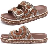 KuaiLu Womens Bling Sandals with Arch Support Orthopedic Cushion Recovery Slides Summer Fashion Sparkly Rhinestones Sandals Casual Slip On Plantar Fasciitis Slippers for Indoor& Outdoor Brown Size 12