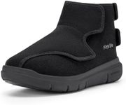 FitVille Diabetic Shoes for Women Wide Width Warm Winter Boots Lightweight Swollen Feet Shoes Adjustable Closure Luxurious Wool and Fur Lining Walking Shoes for Elderly Foot Pain Relief Neuropathy Snow Boots 8.5 Wide Black