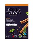 Four O'Clock Organic Fairtrade Chai Green Tea Decaffeinated, Non-Gmo, Kosher, Gluten-Free, 16 Count, 32g