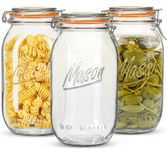 Wide Mouth Mason Jars 64 oz 3 Pack Half Gallon Glass Jar with Airtight Lids, Large Mason Jar with Scale Mark Food Storage Canning Jars for Pickling Flour Sugar Pasta Oats Cereal