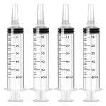 60ml Syringe 4 pack Plastic Syringe with Cap Feeding Syringe for Pets Individually Packaged Syringes Measuring Syringe Sterile for Labs, Food, Dispensing, Watering