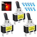 Twidec/3Pcs Rocker Lighted Toggle Switch 30A 12V DC SPST ON/Off 3Pin Car Automative Boat with Red LED Illuminated Light